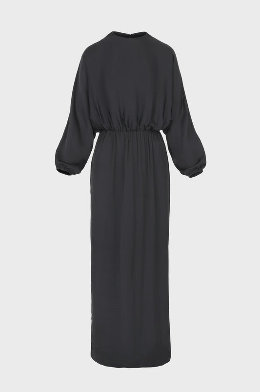 MR- 25003 BLACK SATIN BLOUSE DRESS