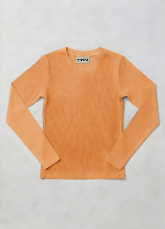 MICRORIBBED V-NECK LONG SLEEVES - ORANGE