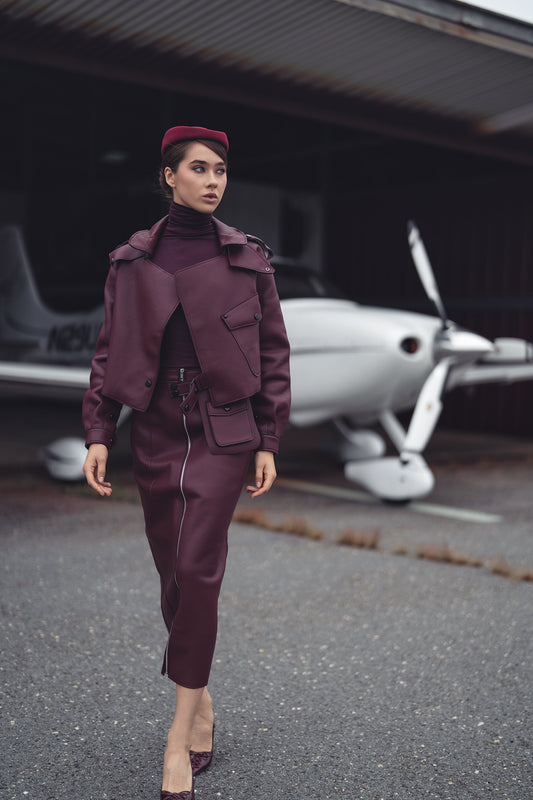 MAROON STRUCTURED LEATHER SKIRT