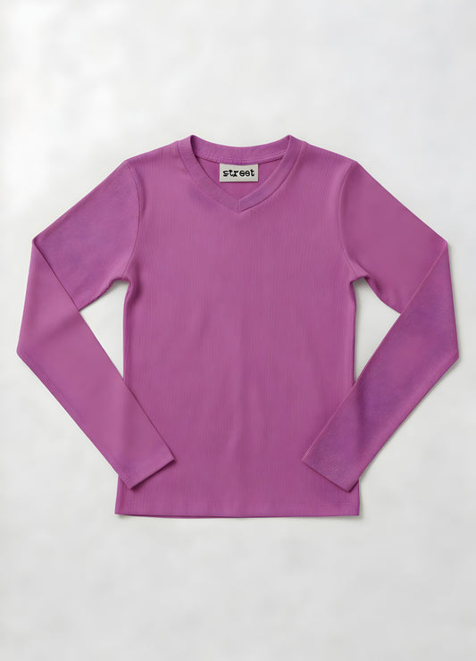 MICRORIBBED V-NECK LONG SLEEVES - VIOLET