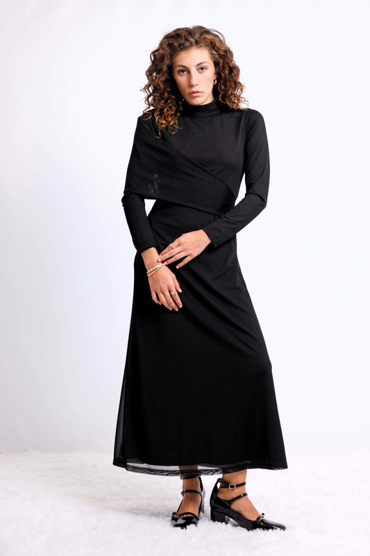 DRAPED SHOULDER DRESS AVAILABLE IN 2 COLORS