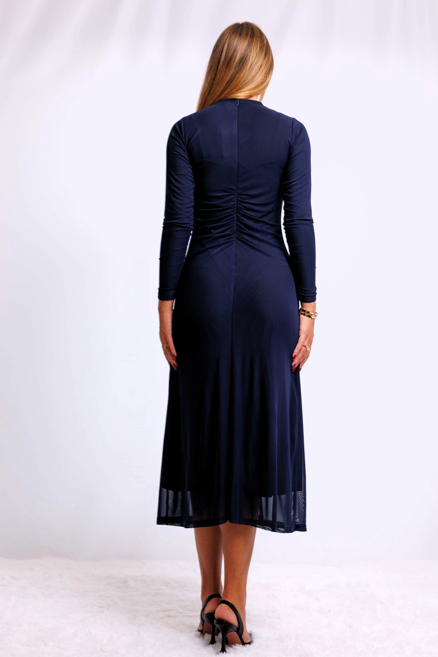 MESH DRESS WITH SIDE GATHERS AVAILABLE IN 2 COLORS