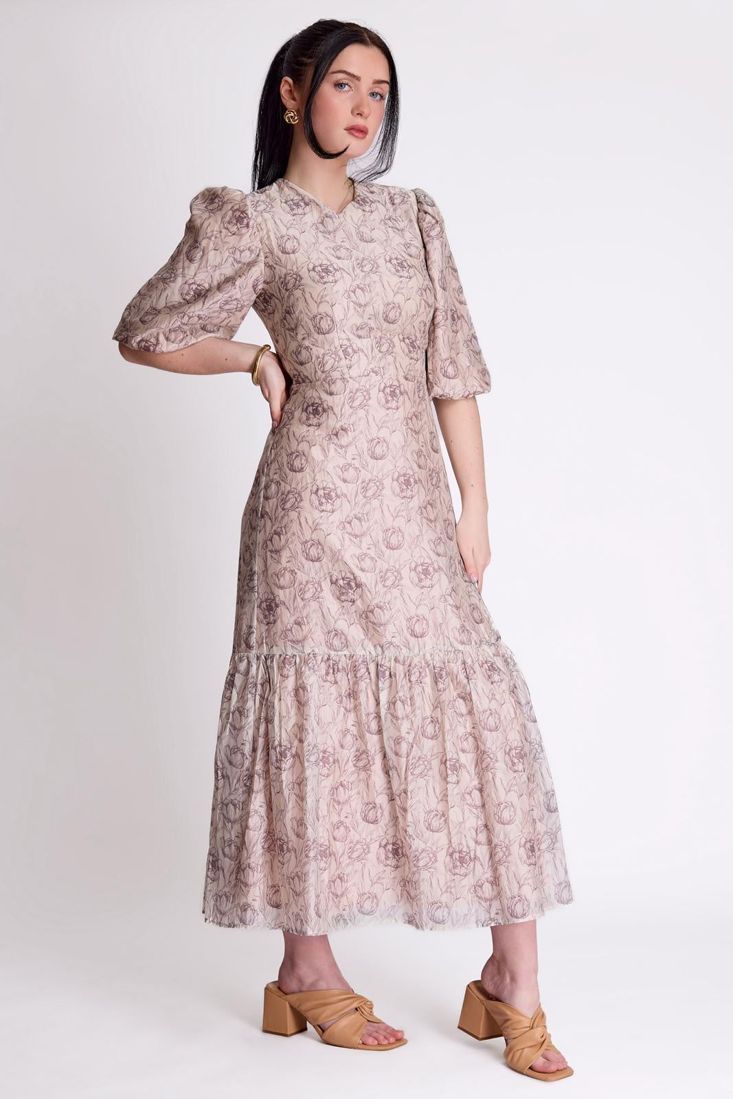 TAUPE FLORAL DRESS