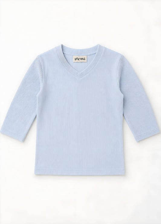 MICRORIBBED V-NECK 3/4 SLEEVES - GLACIER