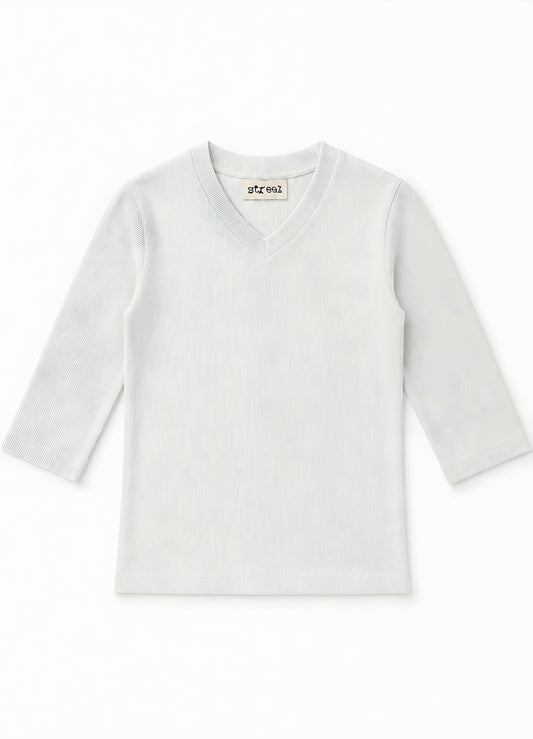 MICRORIBBED V-NECK 3/4 SLEEVES - FERN
