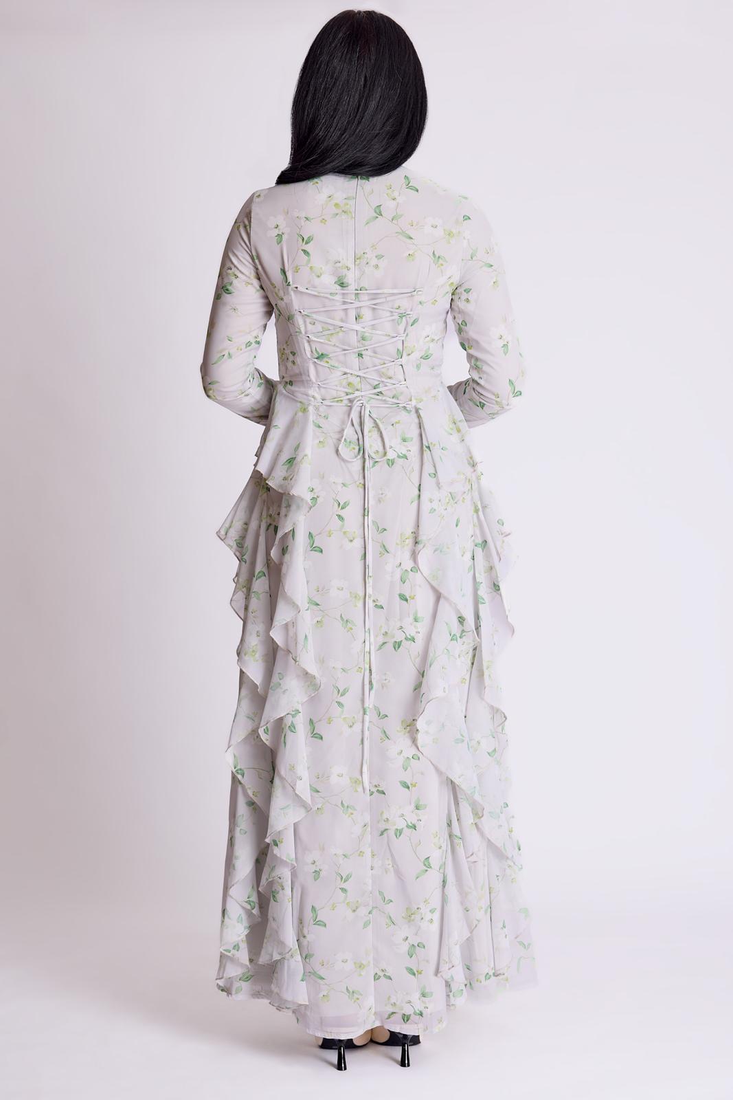 SAGE RUFFLE CORSET MAXI DRESS