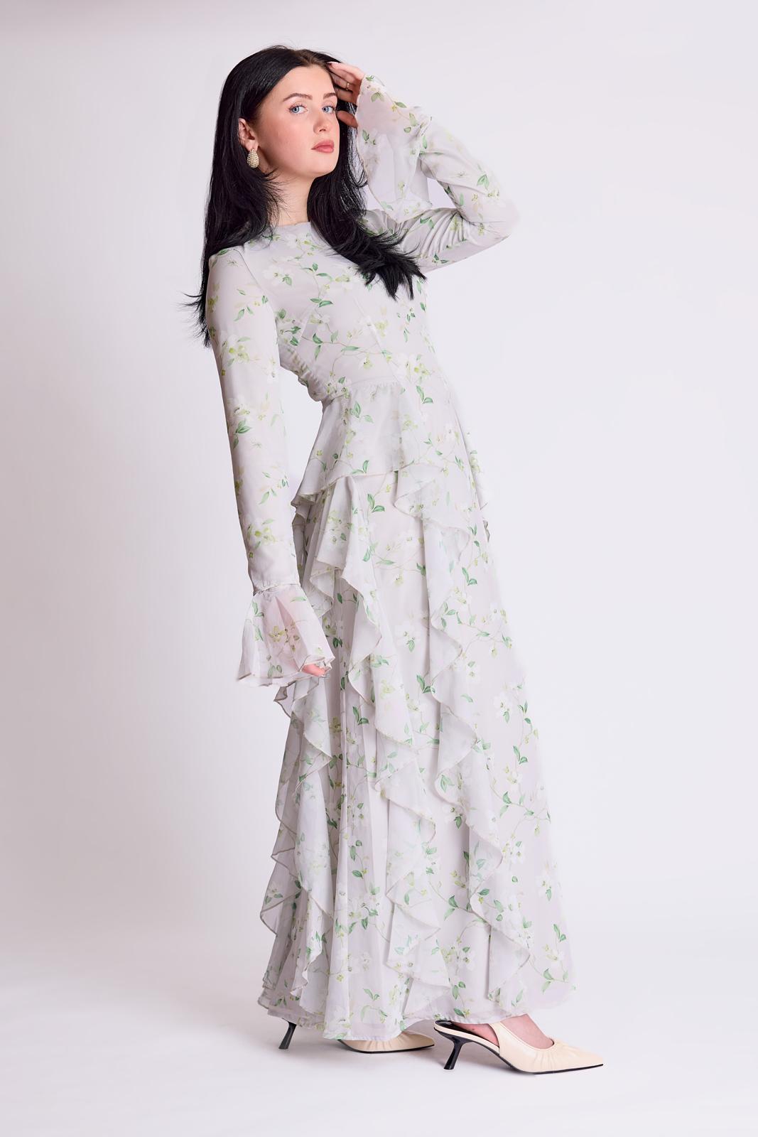 SAGE RUFFLE CORSET MAXI DRESS
