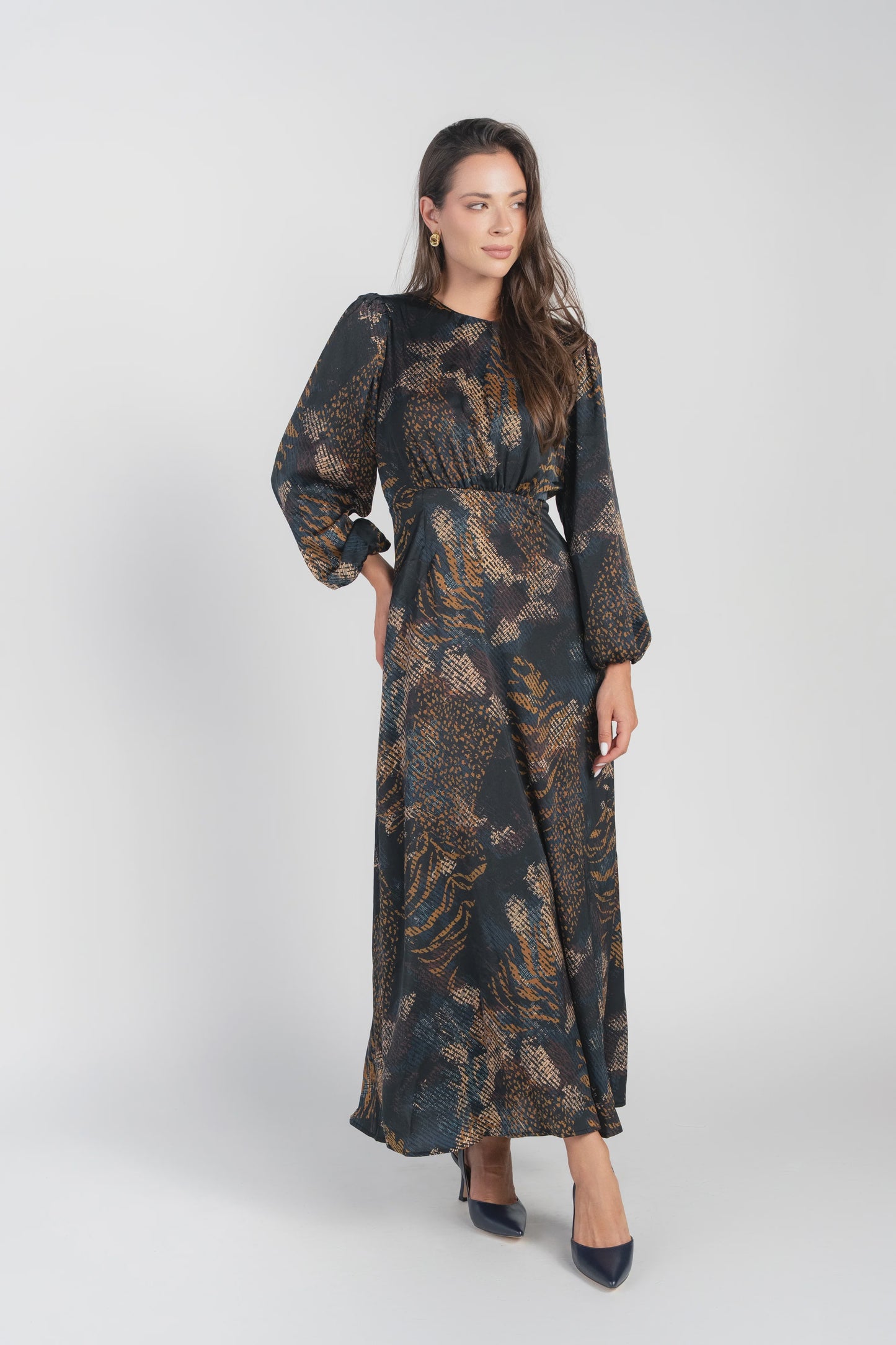 BECCA DRESS LONG SLEEVE ~ ABSTRACT NAVY
