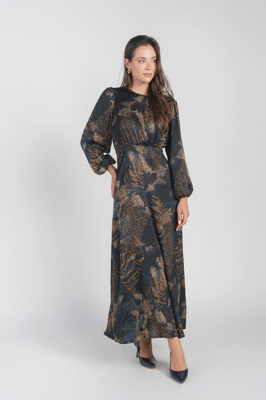 BECCA DRESS LONG SLEEVE ~ ABSTRACT NAVY