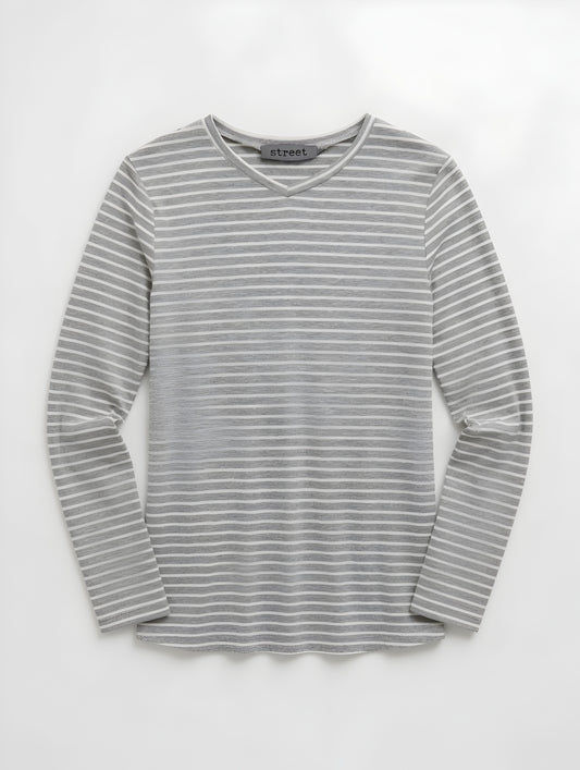 STRIPED V-NECK GREY