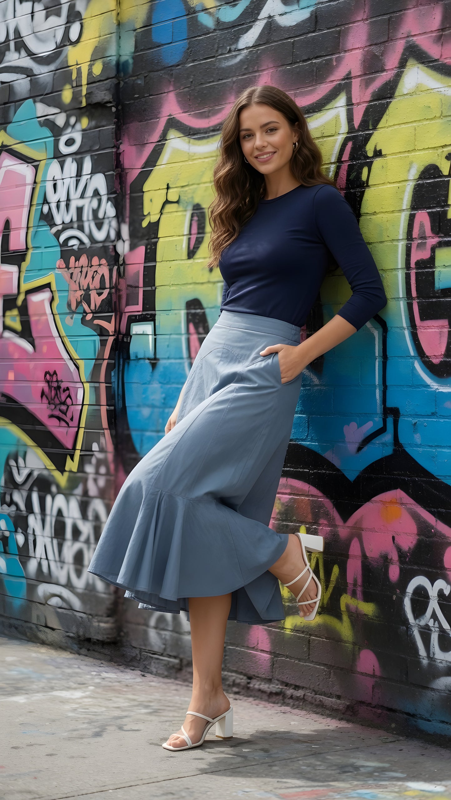 LINEN-LIKE FLARED MIDI SKIRT AVAILABLE IN 3 COLORS