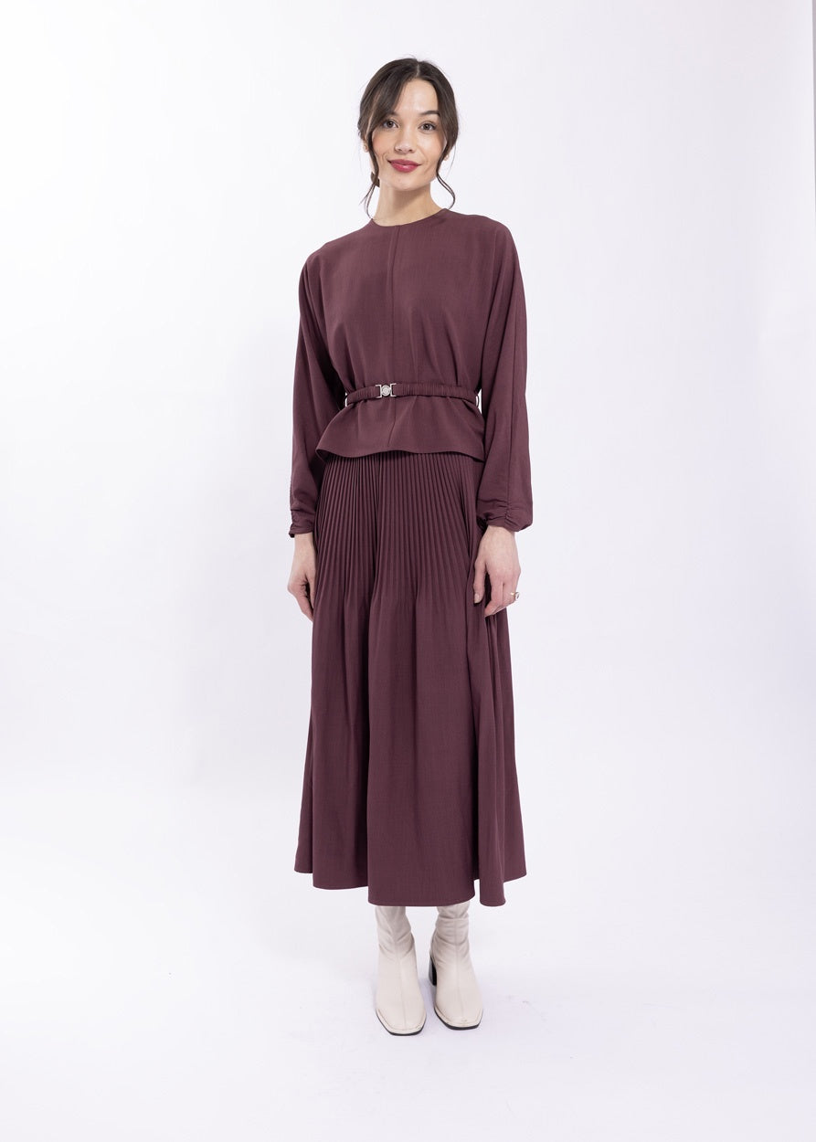 PLUM PLEATED MAXI SKIRT