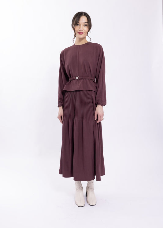 PLUM PLEATED MAXI SKIRT