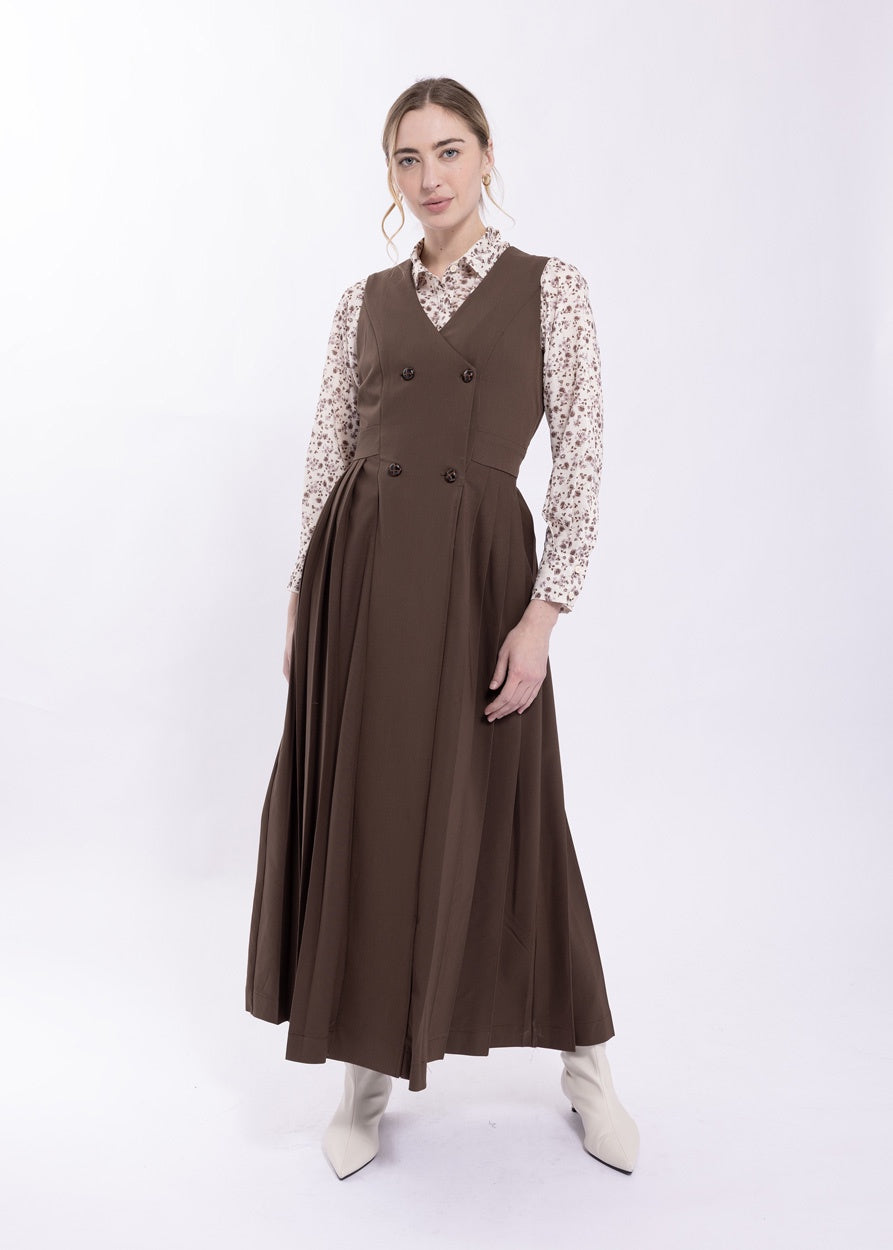 BROWN AND BEIGE FLORAL SHIRT WITH HIDDEN PLACKET