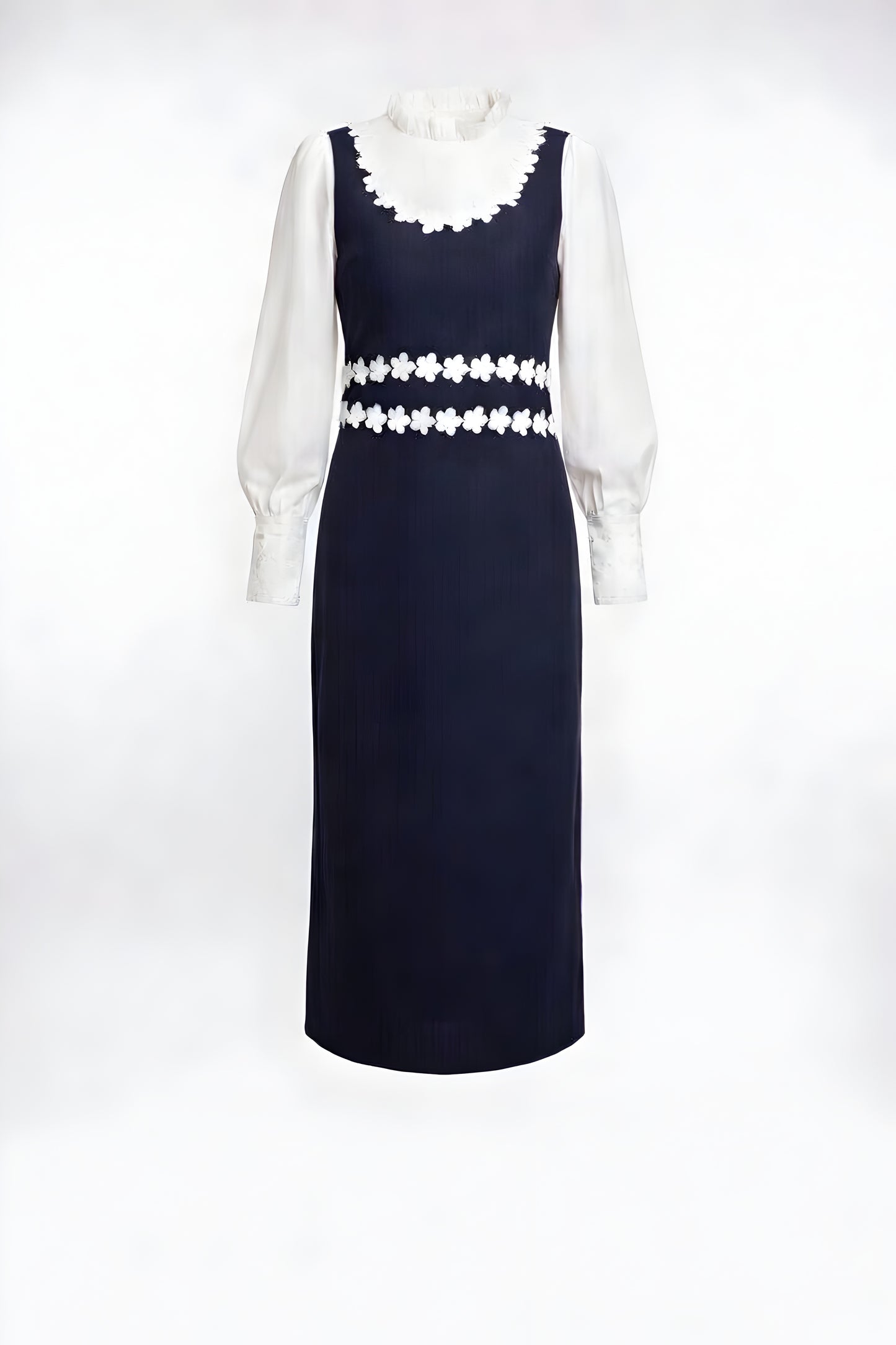 EMBROIDERED 3D FLOWER DETAIL MIDI DRESS