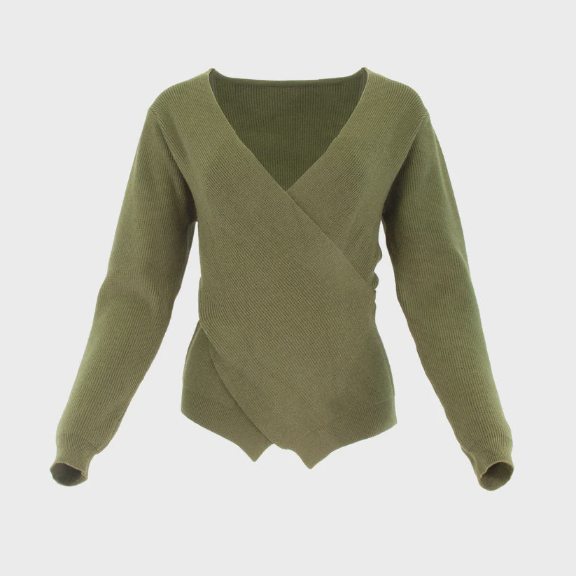 OLIVE FAUX WRAP SWEATER