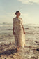 CREAM AND TAN LINEN PRINTED PANEL BELTED MAXI DRESS