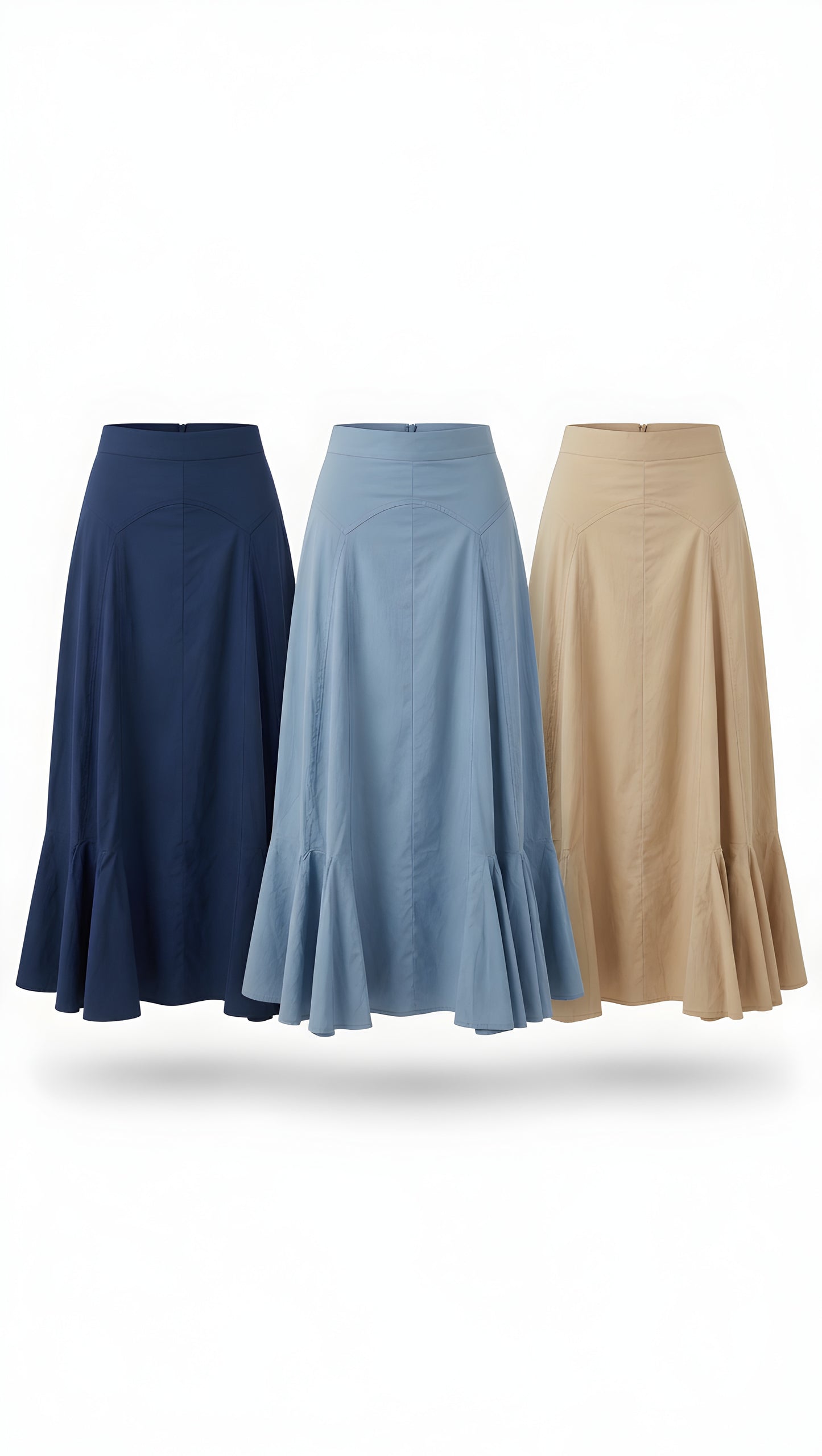 LINEN-LIKE FLARED MIDI SKIRT AVAILABLE IN 3 COLORS