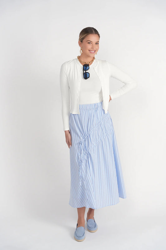 BLUE PINSTRIPE DOUBLE DRAWSTRING MAXI SKIRT