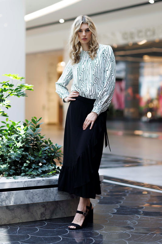 CHIFFON MOCK WRAP SKIRT