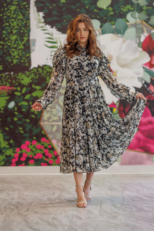 FLORAL TIERED DRESS WITH BELT