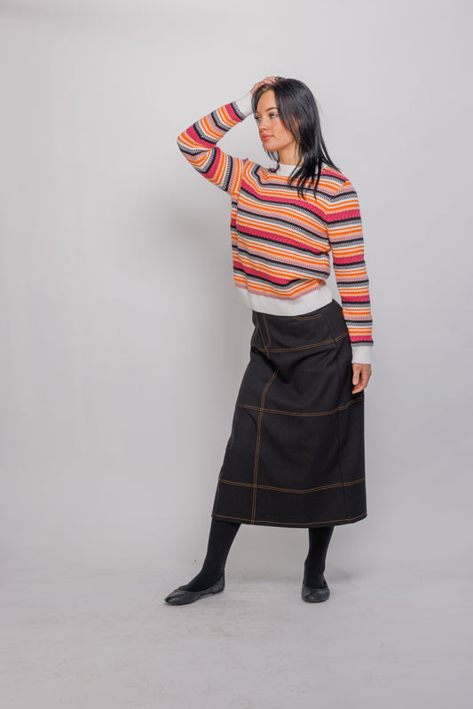 OPEN WEAVE STRIPE SWEATER