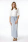 DENIM SKIRT WITH ASYMMETRICAL FLY DETAIL