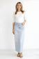 DENIM SKIRT WITH ASYMMETRICAL FLY DETAIL