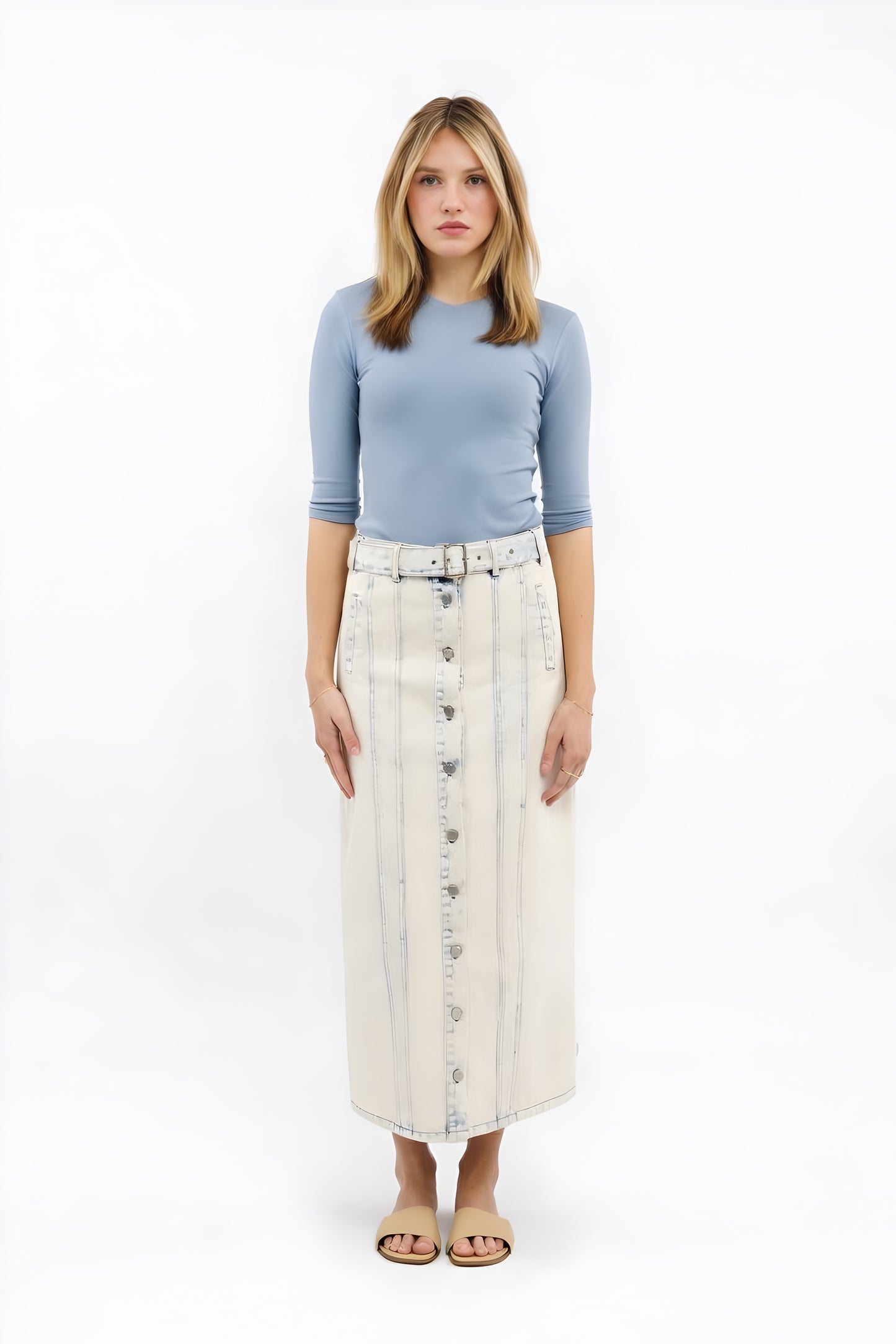 BELTED DENIM SKIRT AVAILABLE IN 2 COLORS
