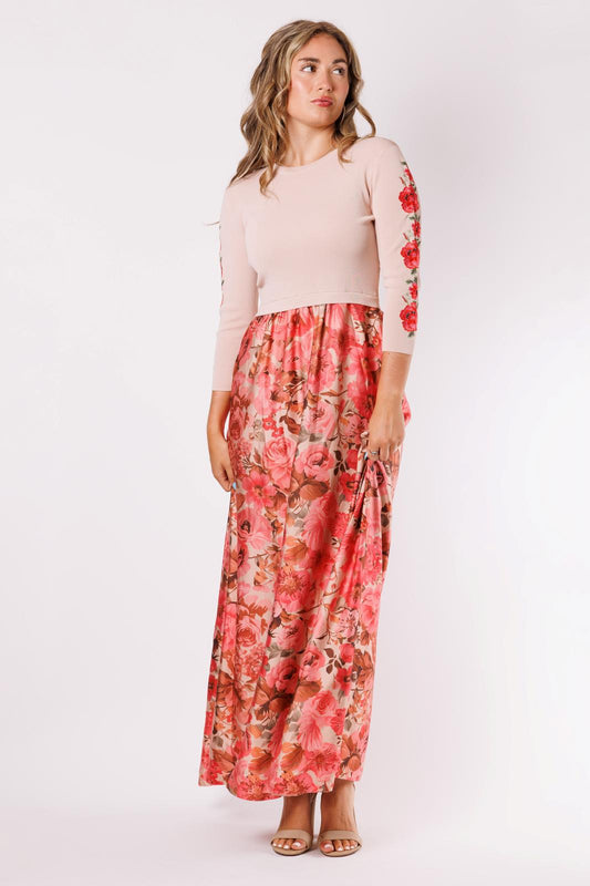PRINTED SKIRT WITH KNIT TOP DRESS