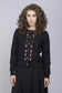 WIDE RIBBED BUTTON FRONT TOP WITH EMBROIDERED FLOWERS