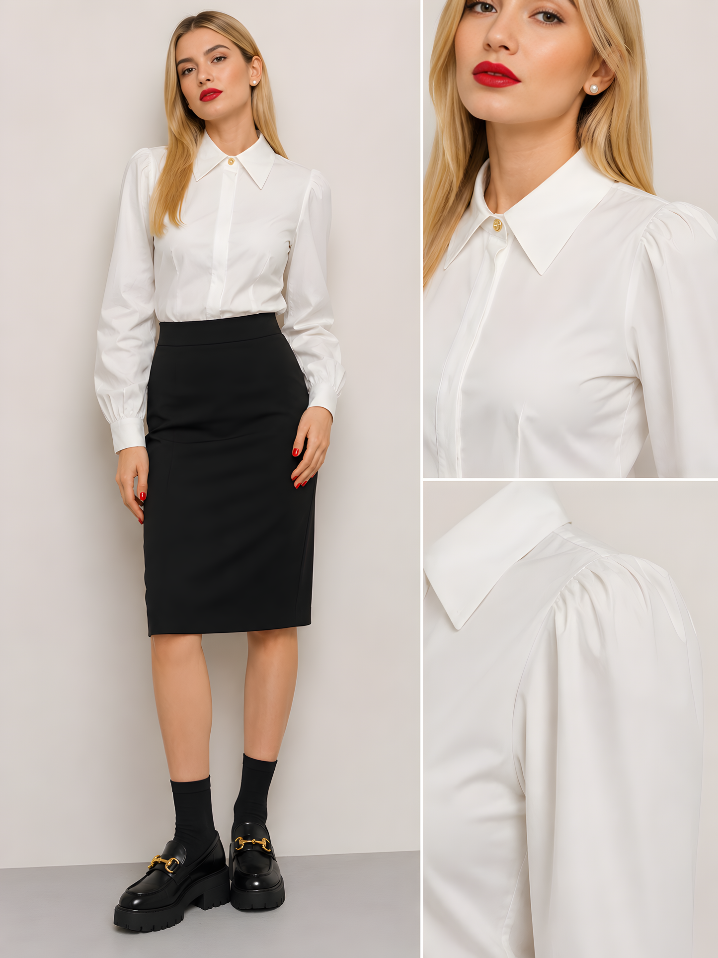 COVERED PLACKET WHITE BLOUSE