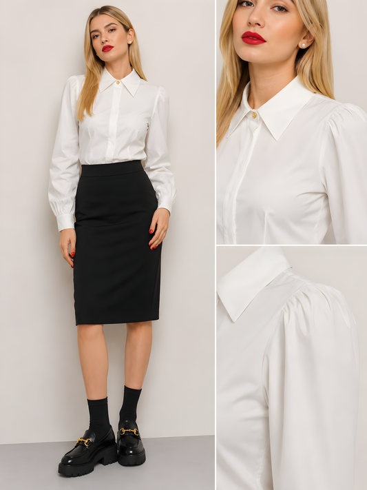 COVERED PLACKET WHITE BLOUSE
