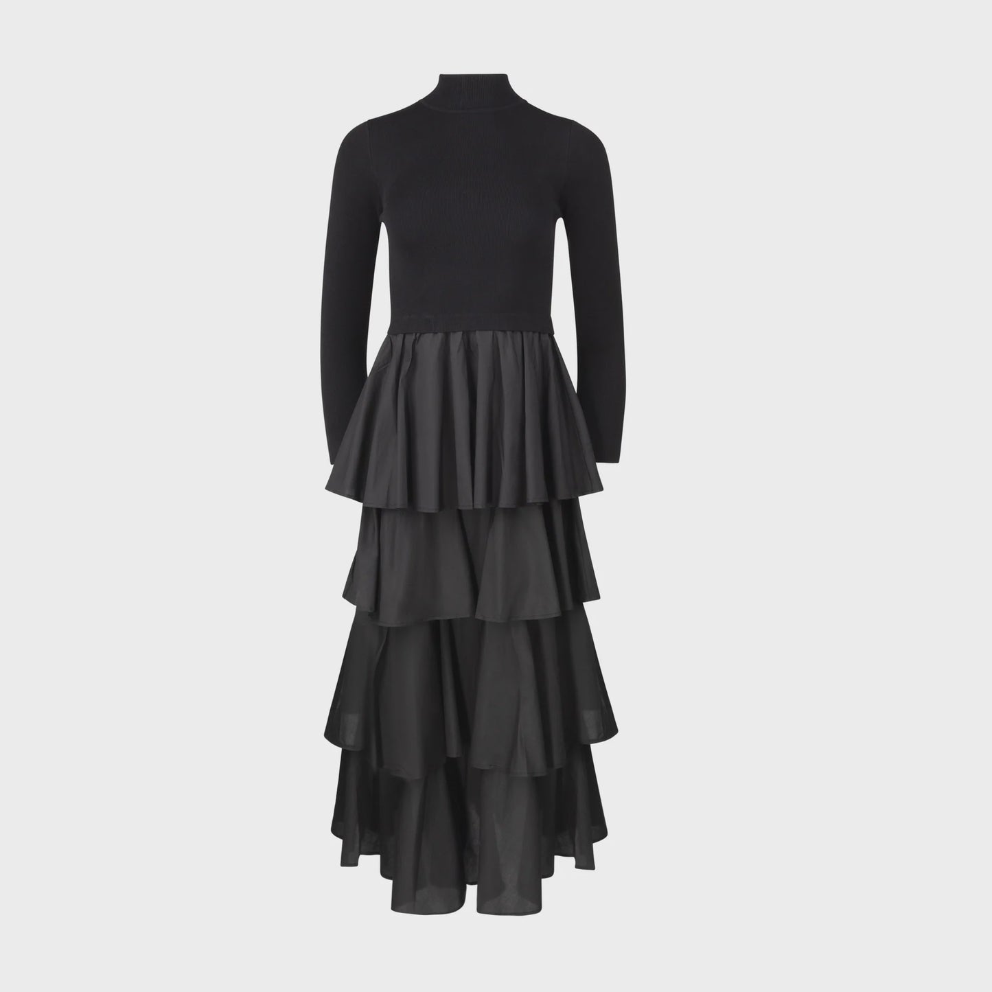 BLACK KNIT LAYERED MAXI