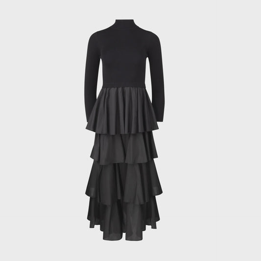 BLACK KNIT LAYERED MAXI