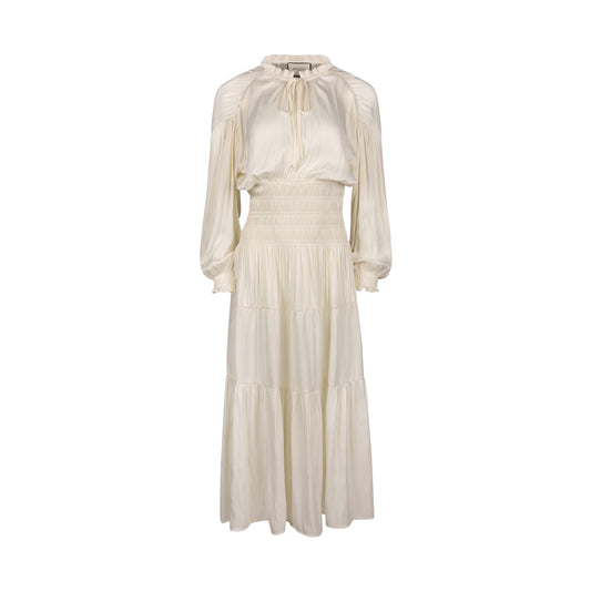 IVORY IVORY SILKY RUCHED WAIST TIER MAXI DRESS