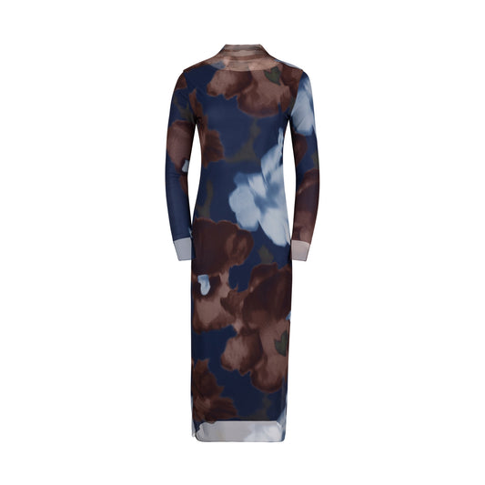 NAVY MESH PRINT STRAIGHT DRESS