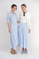 BLUE PINSTRIPE DOUBLE DRAWSTRING MAXI SKIRT