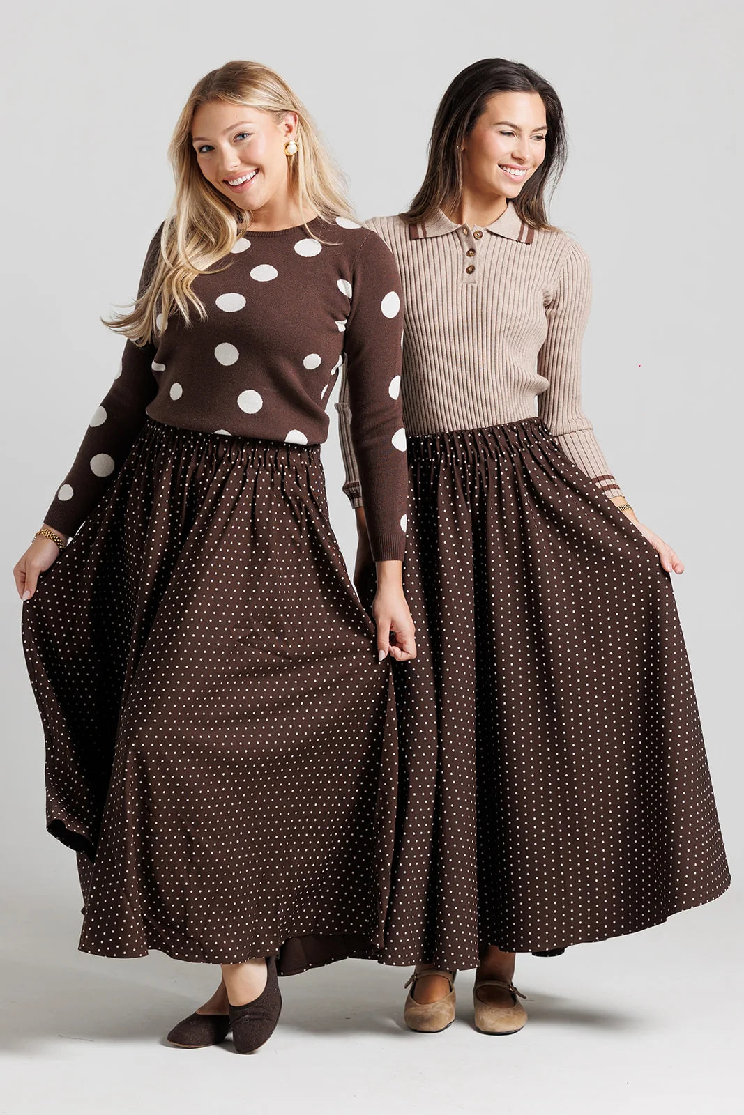 BROWN WOOL POLKA DOT SKIRT