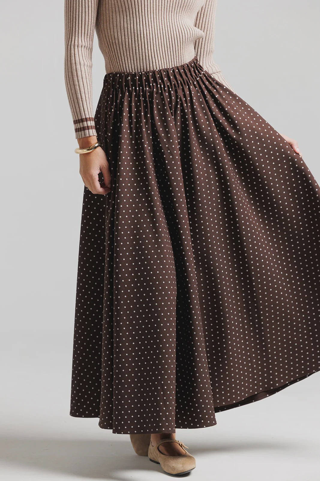 BROWN WOOL POLKA DOT SKIRT