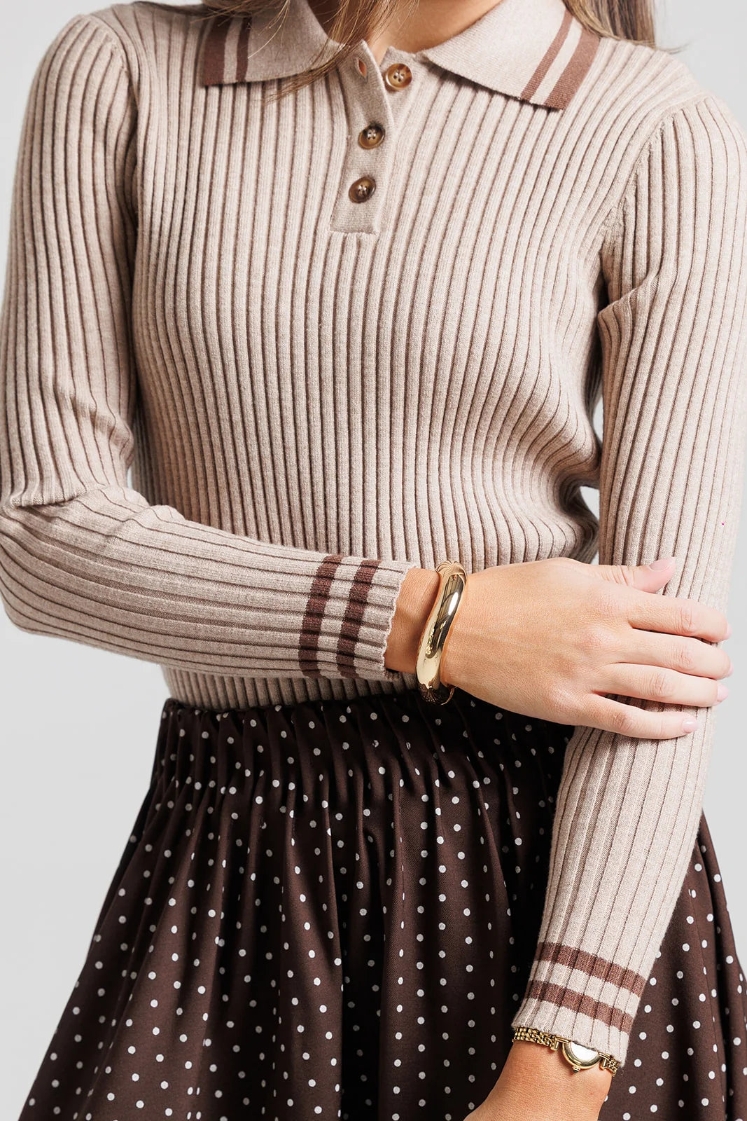 TAN AND BROWN STRIPED POLO