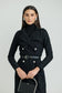 BLACK BELTED LACE BLAZER DRESS