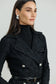 BLACK BELTED LACE BLAZER DRESS
