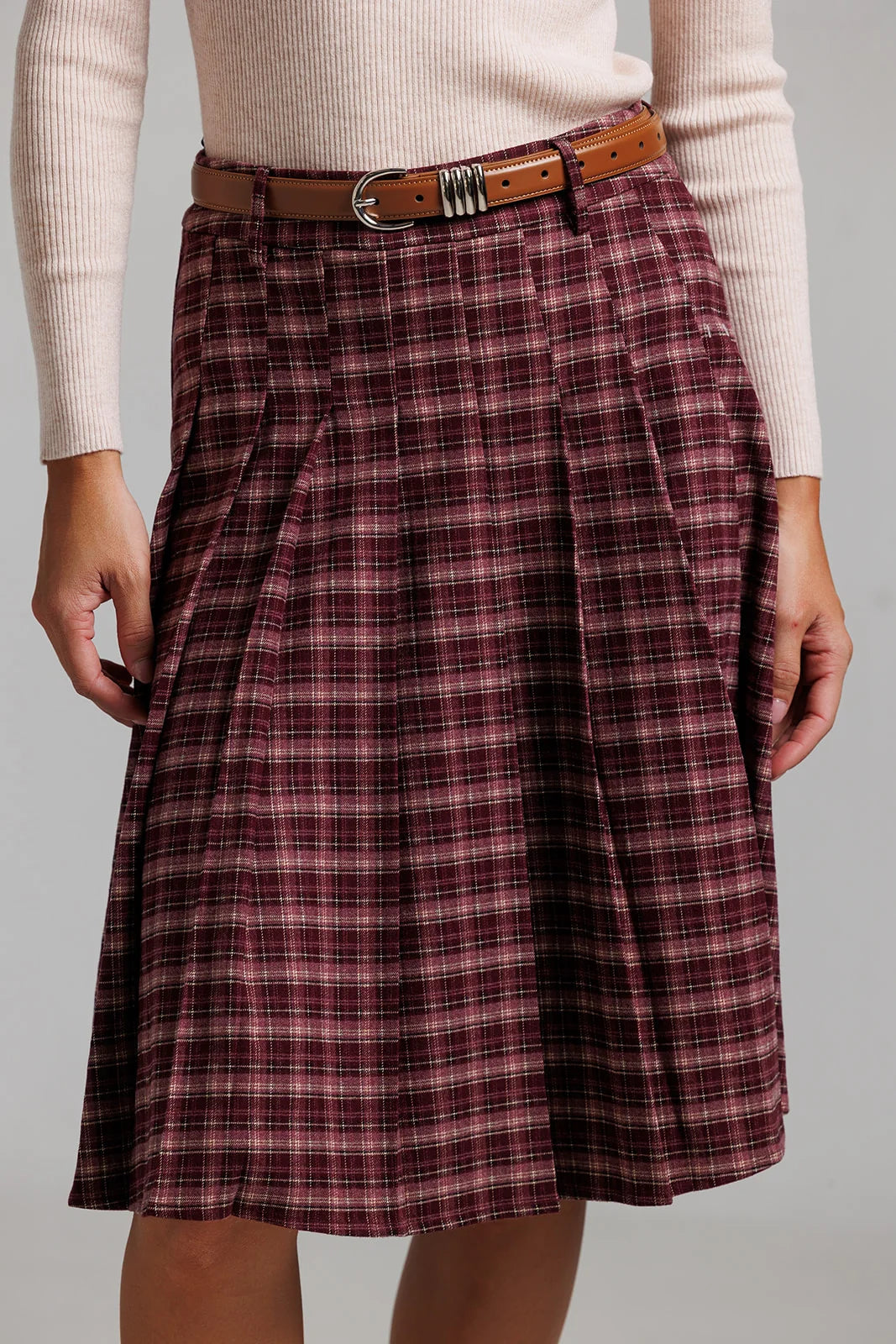 PINK PLAID SKIRT