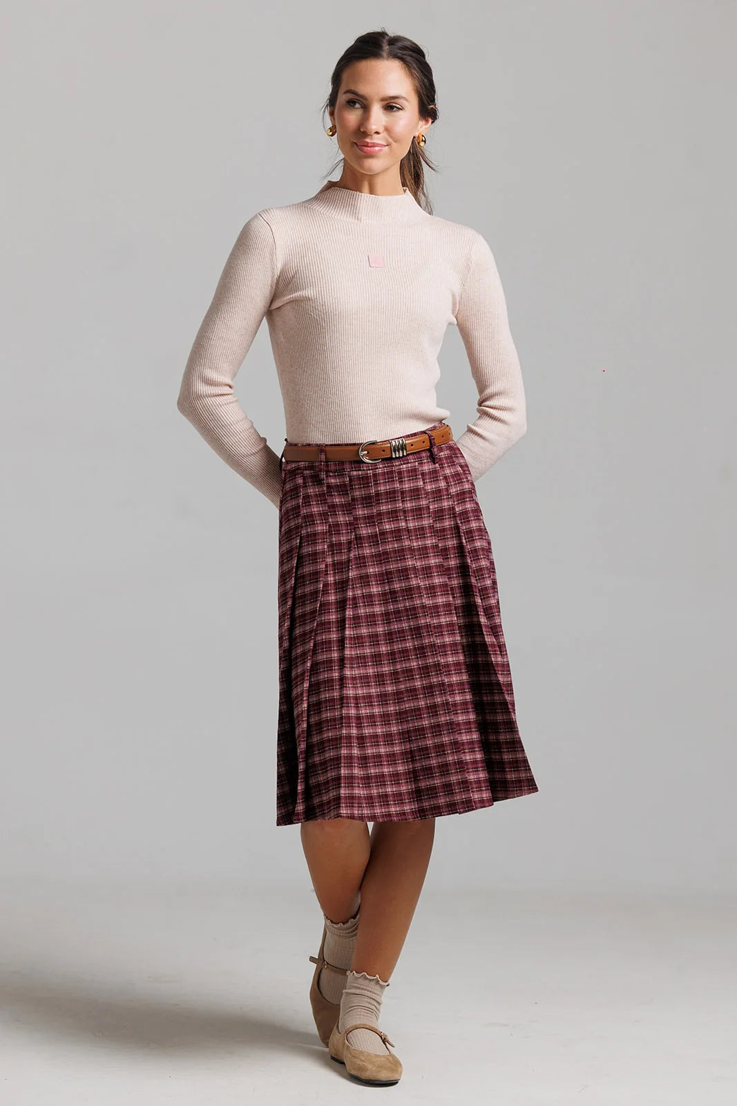 PINK PLAID SKIRT