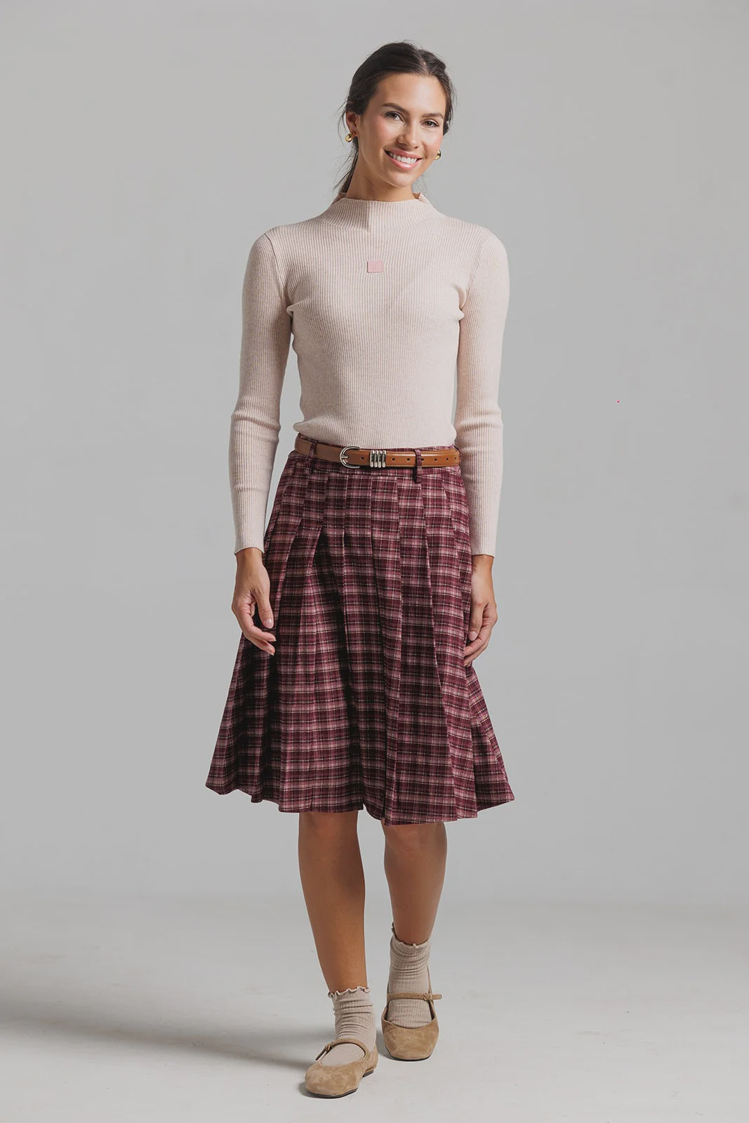 PINK PLAID SKIRT