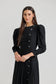 BLACK SILK A-LINE PLEATED DRESS