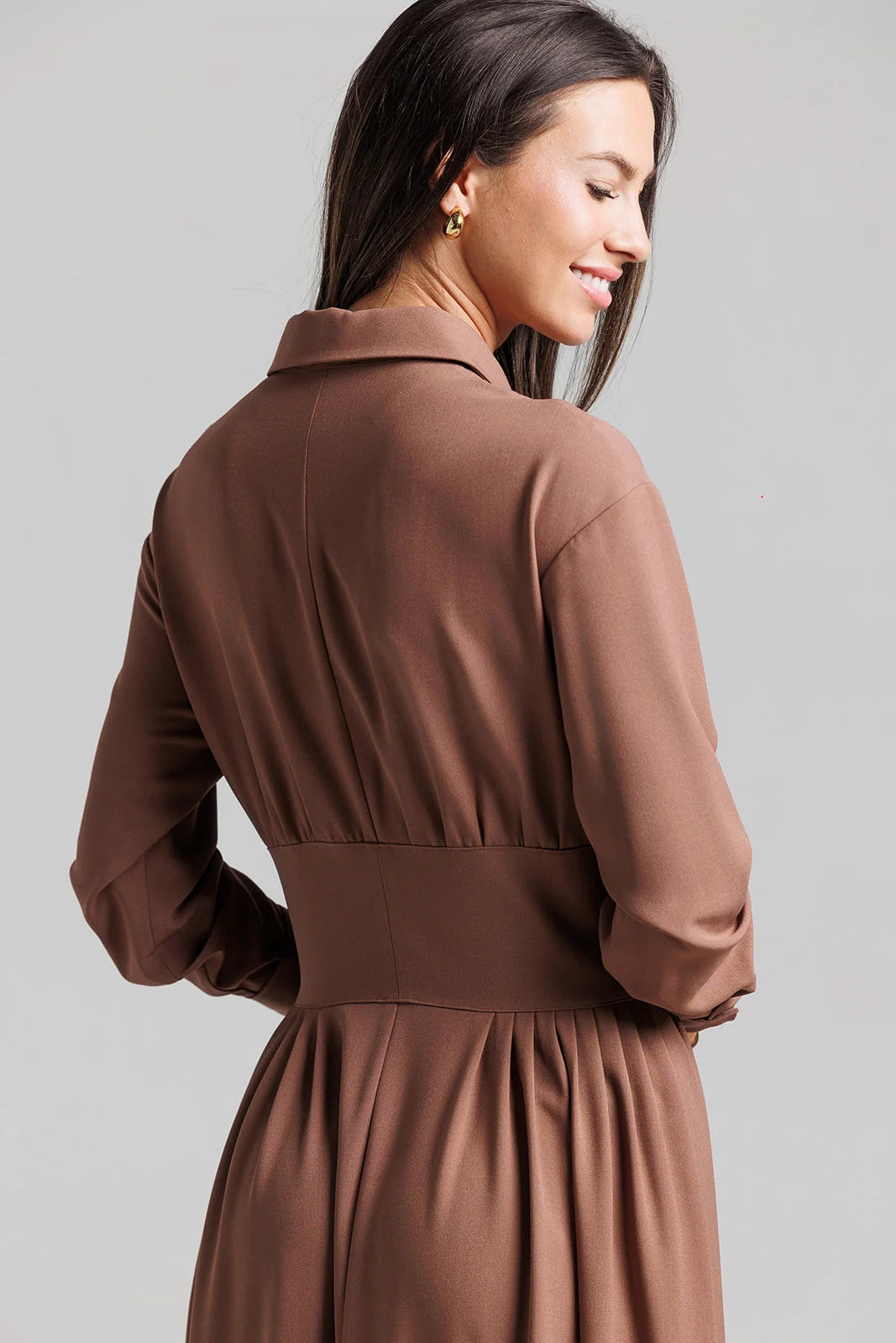 MAUVE DOUBLE BUCKLE WOOL DRESS