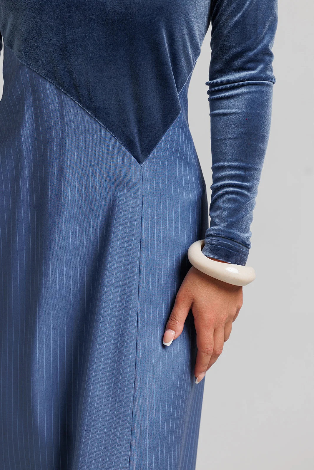 BLUE VELVET PINSTRIPE DRESS