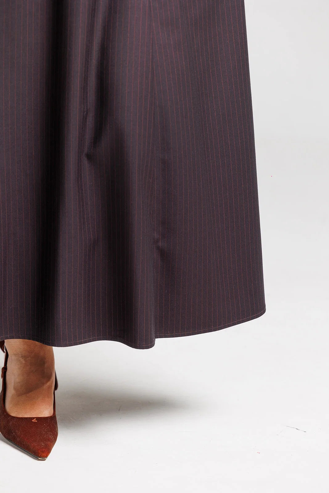 COCOA BROWN VELVET PINSTRIPE DRESS